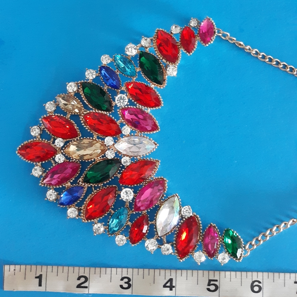 Multi-Color Rhinestone Statement Bib Necklace - image 5